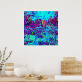 Psychedelisch Impressionistisch Blauer Garten Land Poster (Küche)