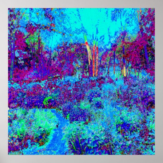 Psychedelisch Impressionistisch Blauer Garten Land Poster (Vorne)