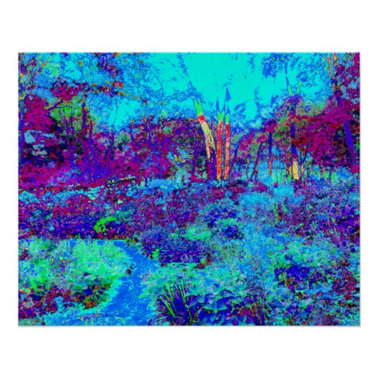 Psychedelisch Impressionistisch Blauer Garten Land Poster (Vorderseite)