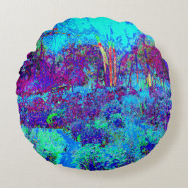 Psychedelisch Impressionistisch Blauer Garten Land Rundes Kissen
