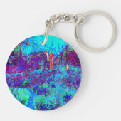 Psychedelisch Impressionistisch Blauer Garten Land Schlüsselanhänger (Rückseite)