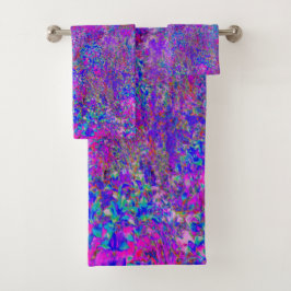 Psychedelisch Impressionistisch Lila Landschaft Badhandtuch Set