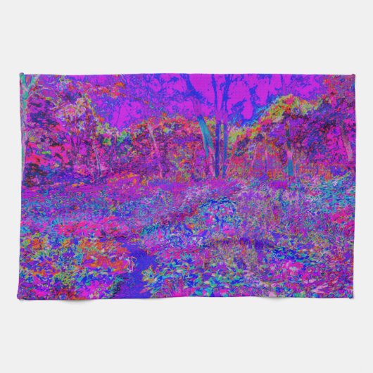 Psychedelisch Impressionistisch Lila Landschaft Geschirrtuch (Horizontal)