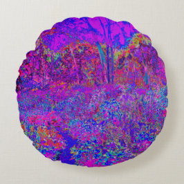 Psychedelisch Impressionistisch Lila Landschaft Rundes Kissen
