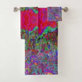 Psychedelisch-Impressionistische Gartenlandschaft Badhandtuch Set