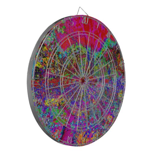 Psychedelisch-Impressionistische Gartenlandschaft Dartscheibe (Vorderseite Links)