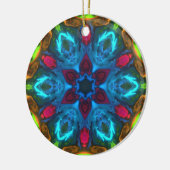 Psychedelisch Kaleidoskop Blau Rosa und Grün Keramik Ornament (Links)