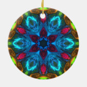 Psychedelisch Kaleidoskop Blau Rosa und Grün Keramik Ornament (Hinten)