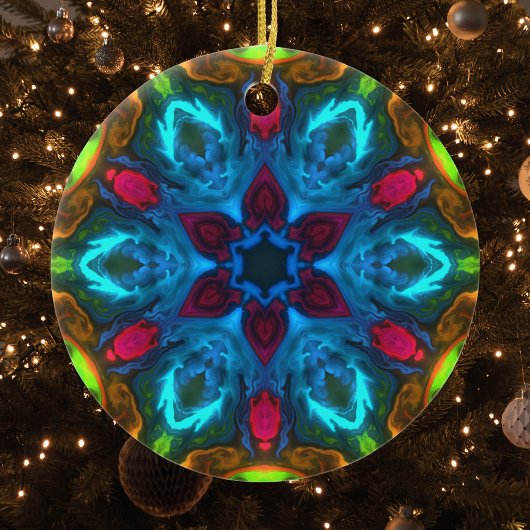 Psychedelisch Kaleidoskop Blau Rosa und Grün Keramik Ornament