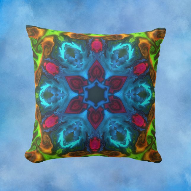 Psychedelisch Kaleidoskop Blau Rosa und Grün Kissen (Von Creator hochgeladen)