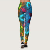 Psychedelisch Kaleidoskop Blau Rosa und Grün Leggings (Rückseite)