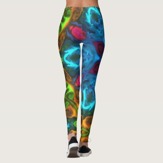 Psychedelisch Kaleidoskop Blau Rosa und Grün Leggings (Rückseite)