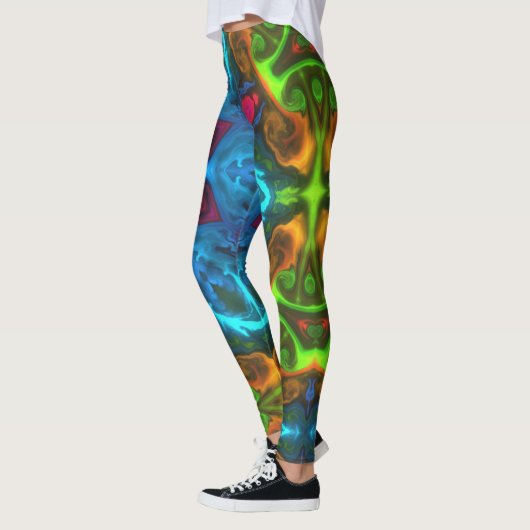 Psychedelisch Kaleidoskop Blau Rosa und Grün Leggings (Links)