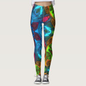 Psychedelisch Kaleidoskop Blau Rosa und Grün Leggings (Vorderseite)