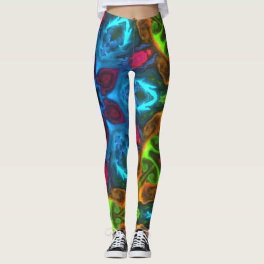 Psychedelisch Kaleidoskop Blau Rosa und Grün Leggings (Vorderseite)