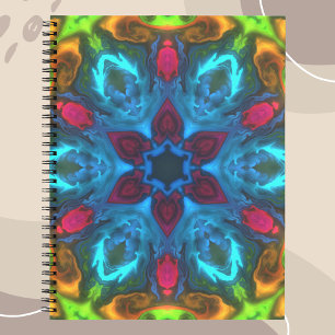 Psychedelisch Kaleidoskop Blau Rosa und Grün Notizblock