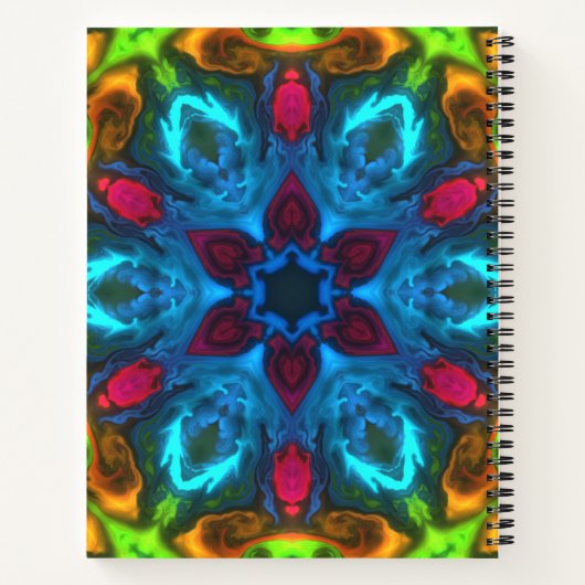 Psychedelisch Kaleidoskop Blau Rosa und Grün Notizblock (Rückseite)