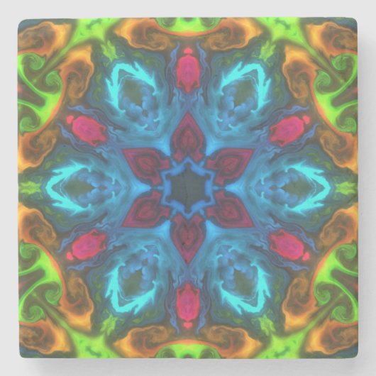 Psychedelisch Kaleidoskop Blau Rosa und Grün Steinuntersetzer (Vorderseite)