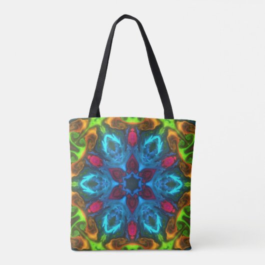 Psychedelisch Kaleidoskop Blau Rosa und Grün Tasche (Rückseite)