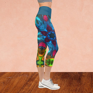 Psychedelisch Kaleidoskop Blau Rosa und grüne Legg Capri Leggings