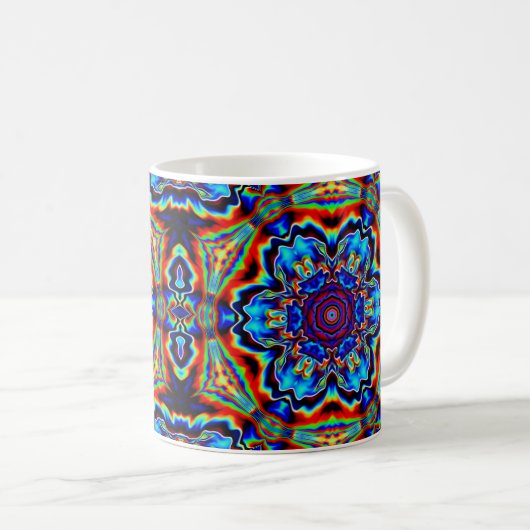Psychedelisch Kaleidoskop Blau Rot und Grün Kaffeetasse (VorderseiteRechts)