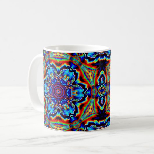 Psychedelisch Kaleidoskop Blau Rot und Grün Kaffeetasse (Vorderseite Links)