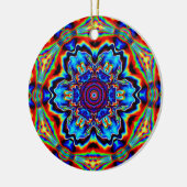Psychedelisch Kaleidoskop Blau Rot und Grün Keramik Ornament (Links)