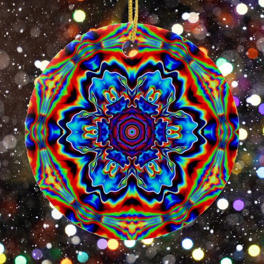 Psychedelisch Kaleidoskop Blau Rot und Grün Keramik Ornament