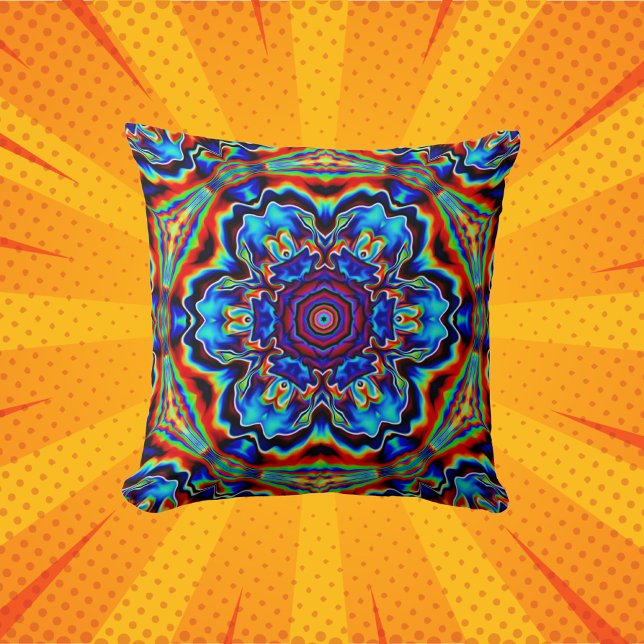 Psychedelisch Kaleidoskop Blau Rot und Grün Kissen (Von Creator hochgeladen)