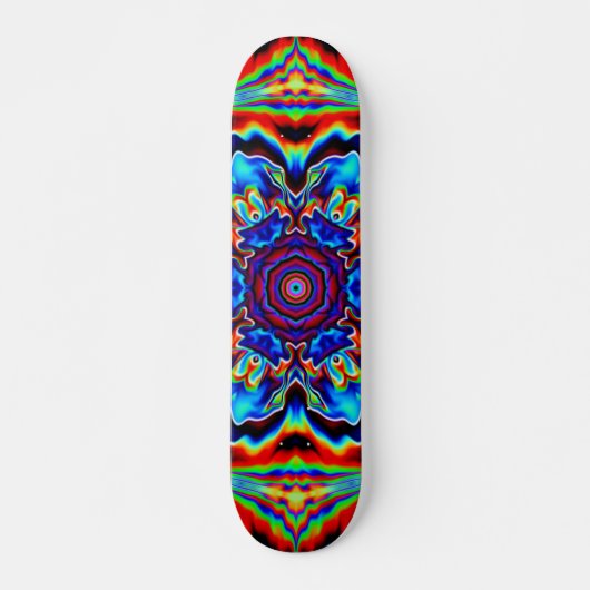 Psychedelisch Kaleidoskop Blau Rot und Grün Skateboard (Vorne)