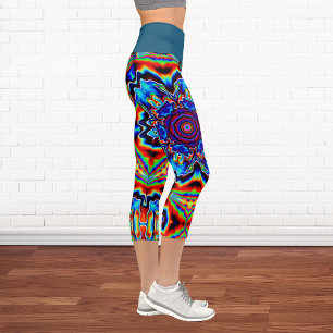 Psychedelisch Kaleidoskop Blau Rot und Grüne Leggi Capri Leggings
