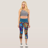 Psychedelisch Kaleidoskop Blau Rot und Grüne Leggi Capri Leggings (Vorderseite)