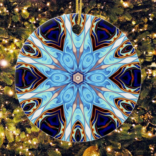 Psychedelisch Kaleidoskop Blume Blau und Orange Keramik Ornament
