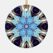 Psychedelisch Kaleidoskop Blume Blau und Orange Keramik Ornament (Vorne)