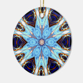 Psychedelisch Kaleidoskop Blume Blau und Orange Keramik Ornament (Links)