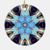 Psychedelisch Kaleidoskop Blume Blau und Orange Keramik Ornament (Hinten)