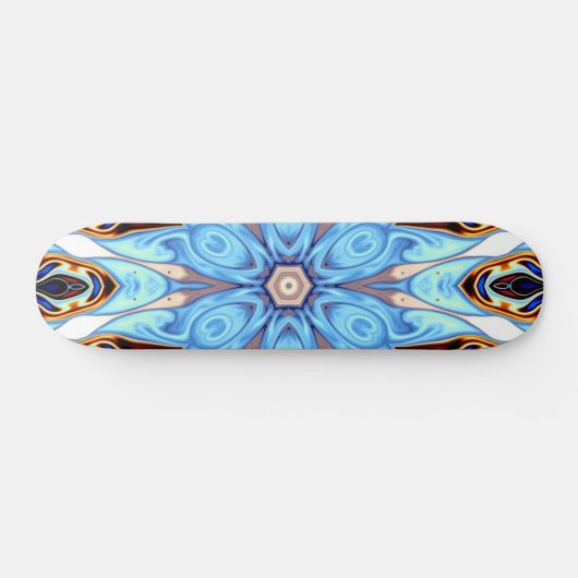 Psychedelisch Kaleidoskop Blume Blau und Orange Skateboard (Horizontal)