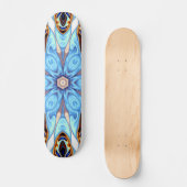 Psychedelisch Kaleidoskop Blume Blau und Orange Skateboard (Vorderseite)