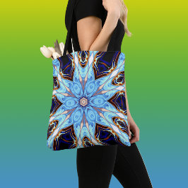 Psychedelisch Kaleidoskop Blume Blau und Orange Tasche