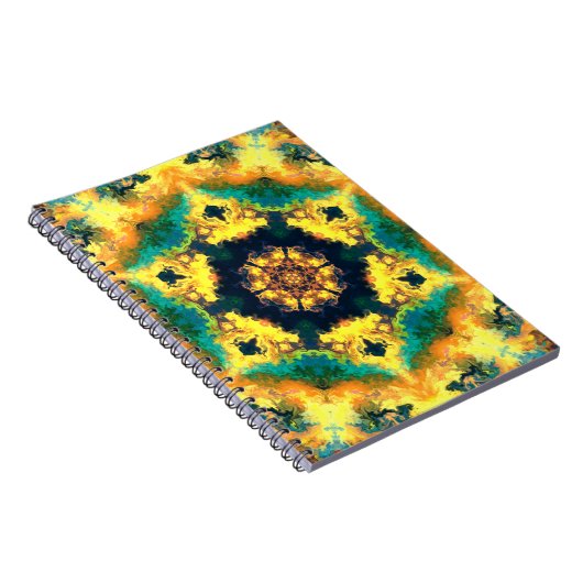 Psychedelisch Kaleidoskop Gelb Blau und Grün Notizblock (Rechte Seite)