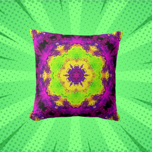 Psychedelisch Kaleidoskop Gelb und Lila Kissen