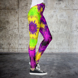 Psychedelisch Kaleidoskop Gelb und Lila Leggings