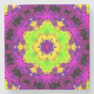 Psychedelisch Kaleidoskop Gelb und Lila Steinuntersetzer