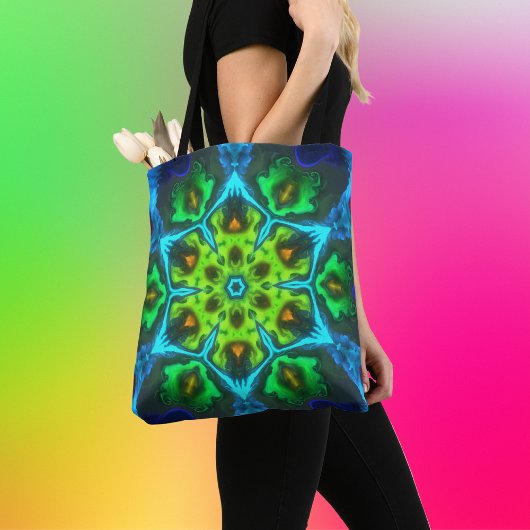 Psychedelisch Kaleidoskop Grün Blau und Orange Tasche