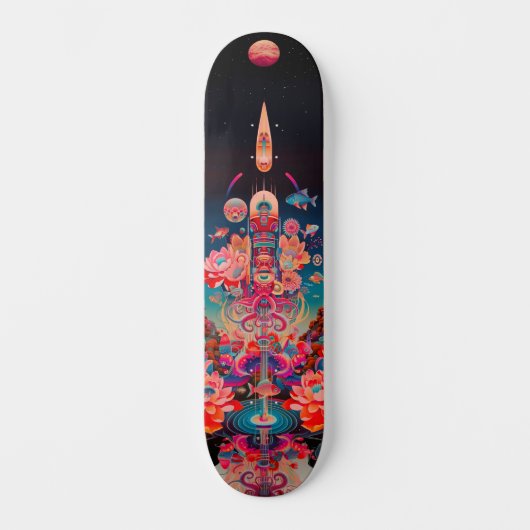 Psychedelisch kosmisch blühende Trip Skateboard (Vorderseite)