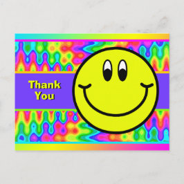 Psychedelisch lächelnd Gesicht Emoji Danke Postcar Postkarte