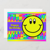 Psychedelisch lächelnd Gesicht Emoji Geburtstagska Postkarte (Vorne/Hinten)