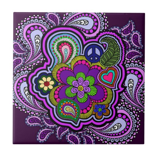 Psychedelisch Lila Paisley Tile Fliese (Vorderseite)