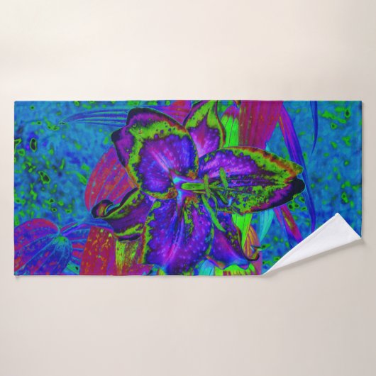 Psychedelisch Lila und Limettengrüne Lily-Blume Badehandtuch (Badehandtuch)