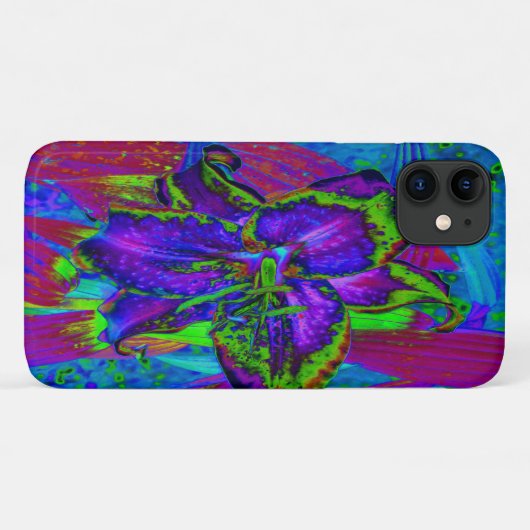 Psychedelisch Lila und Limettengrüne Lily-Blume Case-Mate iPhone Hülle (Rückseite (Horizontal))